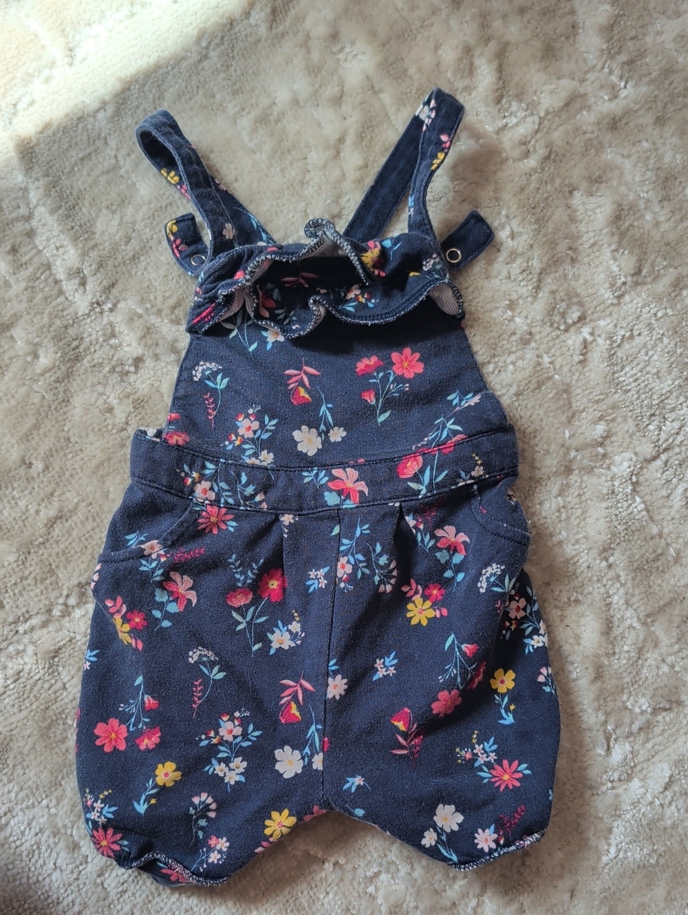 Carter's Navy Floral Denim-Style Overalls